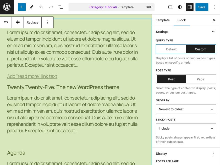 WordPress 6.7 中的查询类型控件